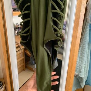 Olive green cut out semi plunge swimsuit